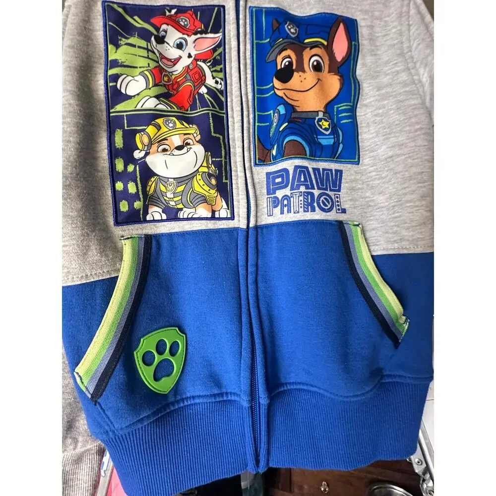 Paw Patrol Zip Up Hoodie Toddler Boys Blue Gray Chase Marshall Rubble Jacket 5/6